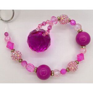 Beaded Suncatcher Pink Crystal Prism Hanging Patio Decor Yard Art Tree Jewelry